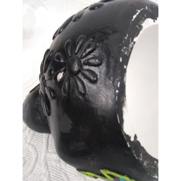 Hobbyist Dia De Los Muertos Plaster Sugar Skull Day Of The Dead cat head 7" - Picture 12 of 12